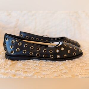 Coach Black Flats with Gold Eyelets